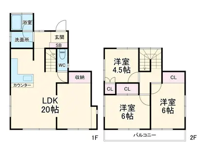 京成電鉄本線 京成大和田駅 徒歩14分 2階建 築45年(3LDK)の間取り写真