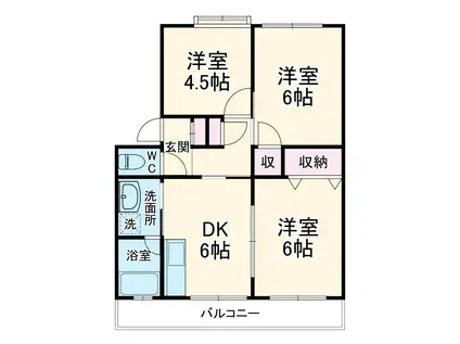 タウンハイツ(3DK/1階)の間取り写真