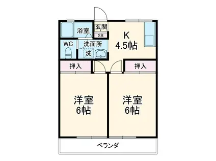 レマンハイツおゆみ野(2K/1階)の間取り写真