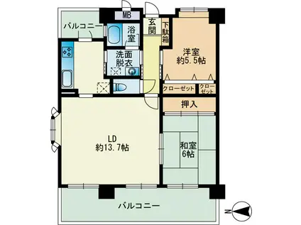 プレッソ姪浜(2LDK/3階)の間取り写真