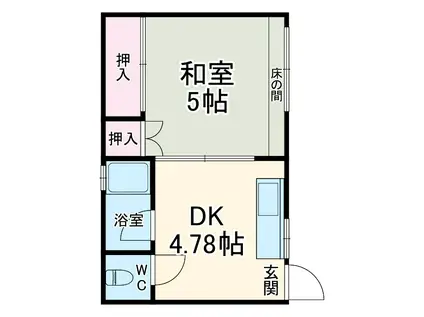 若竹荘(1DK/1階)の間取り写真