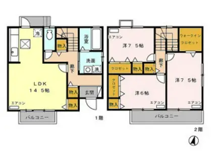 ラクレール豊田(3LDK/1階)の間取り写真