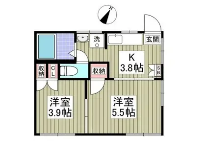 イワサキ上尾ハウスB(2K/1階)の間取り写真