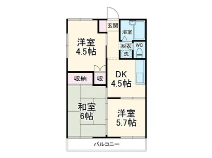 ベルゾーネ朝日C(3DK/1階)の間取り写真