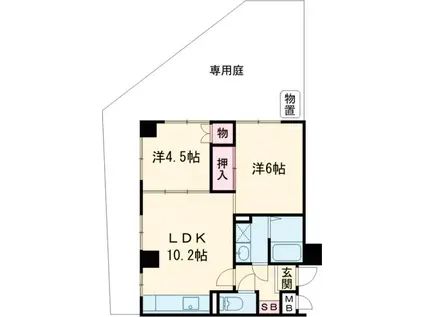 ローズヴィラ北白川(2LDK/1階)の間取り写真