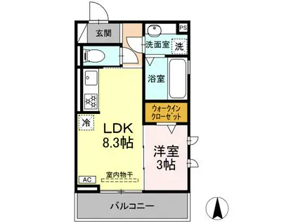 D-SQUARE花田二番町(1LDK/3階)の間取り写真