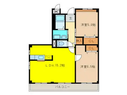 カーサ・タカバⅡ(2LDK/3階)の間取り写真