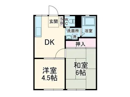 アカギハイツ(2DK/1階)の間取り写真