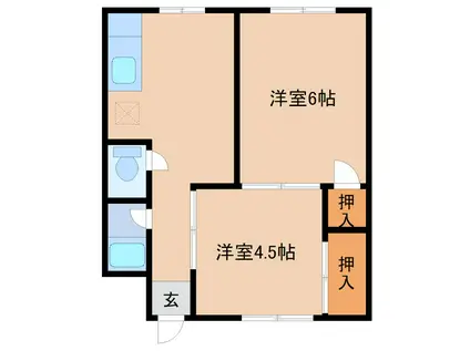 黒部ビル(2K/2階)の間取り写真