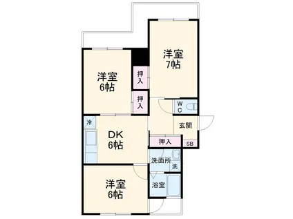 ボヌール貢川(3DK/3階)の間取り写真