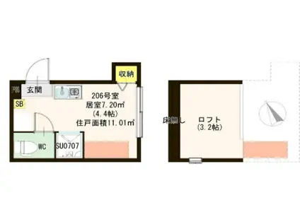 ハーモニーテラス平井Ⅳ(ワンルーム/2階)の間取り写真