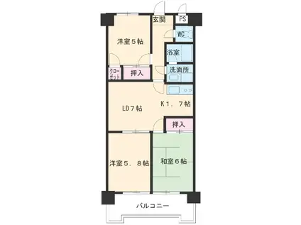 ジュフク松本(3LDK/10階)の間取り写真