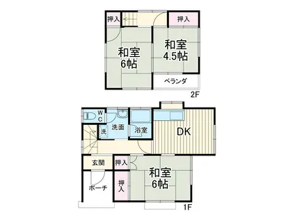東武伊勢崎・大師線 越谷駅 徒歩16分 2階建 築49年(3DK)の間取り写真