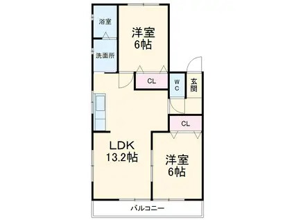 リバ-サイド庄内Ⅱ(2LDK/2階)の間取り写真