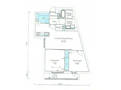 SOLASIARESIDENCE大井町(2LDK/5階)の間取り写真