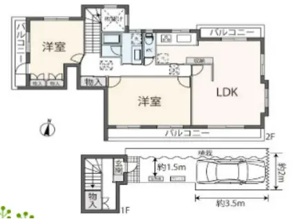 京王電鉄京王線 下高井戸駅 徒歩10分 2階建 築32年(2LDK)の間取り写真