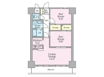 ライブ・トピア八王子(2LDK/7階)の間取り写真