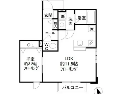 ボヌール武蔵野(1LDK/1階)の間取り写真