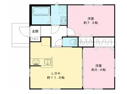 常磐線 石岡駅 徒歩15分 1階建 築1年(2LDK)の間取り写真