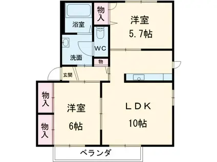 アンシャーリー C(2LDK/2階)の間取り写真