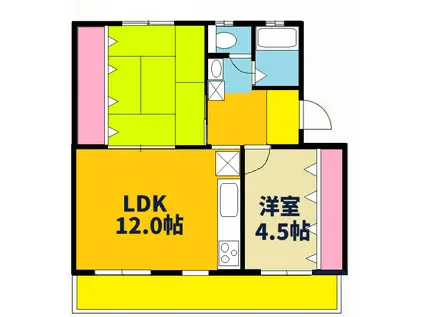 西小仲台団地32号棟(2LDK/4階)の間取り写真