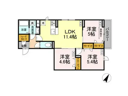 セレスティア白鷺Ⅱ(3LDK/2階)の間取り写真