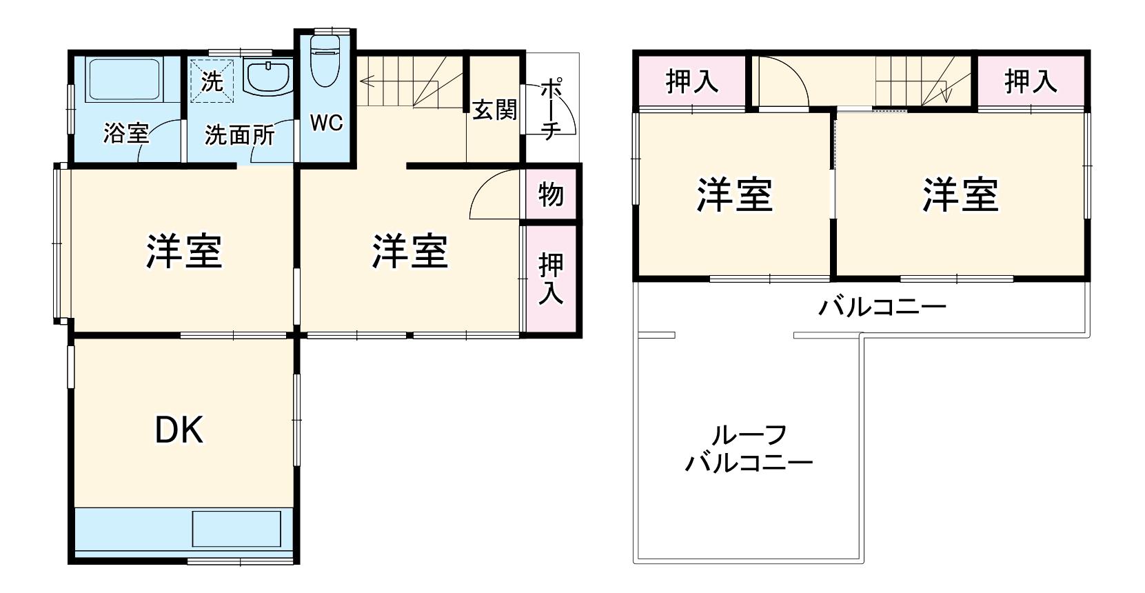 横浜線 淵野辺駅 バス乗車時間：5分 栄公園前バス停で下車 徒歩4分 2階建 築52年(4DK)の間取り写真