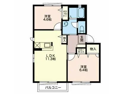 メディオ(2LDK/2階)の間取り写真