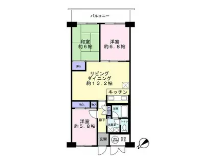 ソレイユ鷹の台C棟(3LDK/3階)の間取り写真