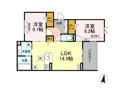 グランボヌール(2LDK/3階)の間取り写真