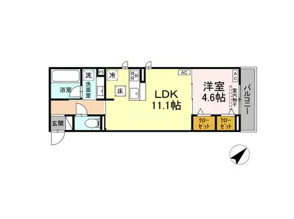 レユスィール(1LDK/1階)の間取り写真