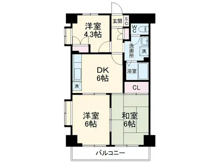 グレイスコート蕨(3DK/1階)の間取り写真