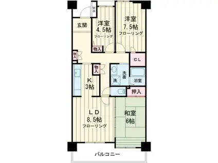コーポレート小金井梶野通2号棟(3LDK/4階)の間取り写真