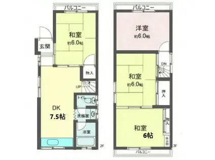 京阪電気鉄道京阪線 萱島駅 徒歩12分 3階建 築42年(4DK)の間取り写真