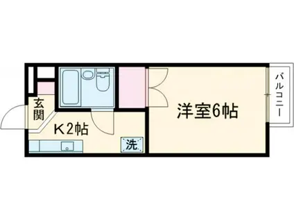 リバティ2(1K/2階)の間取り写真