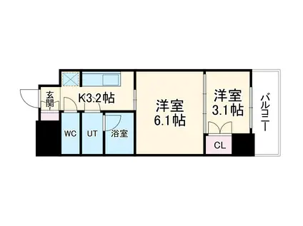 ウエリスアーバン守口(2K/5階)の間取り写真