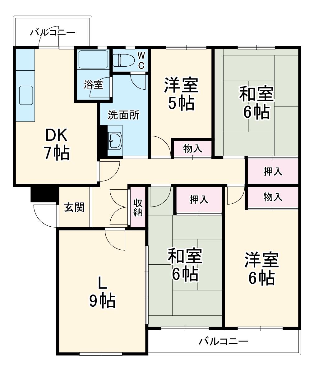 大津ヶ丘団地(4LDK/2階)の間取り写真