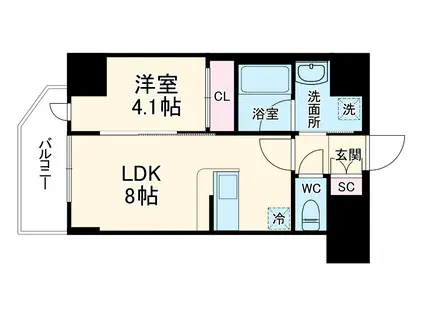 コンフォリア・リヴ北浜高麗橋(1LDK/14階)の間取り写真