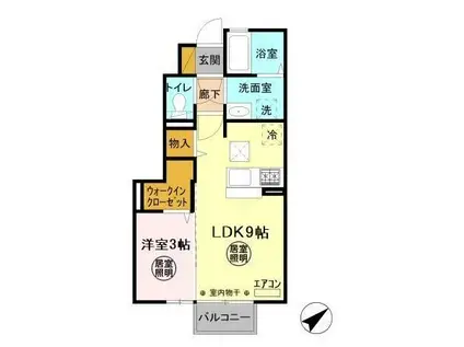 プリムールB(1LDK/1階)の間取り写真