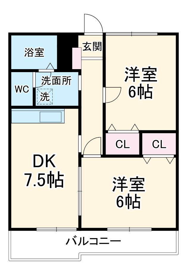 サンシティー上町(2DK/2階)の間取り写真