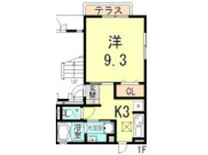 ソレイユコートⅠ(1K/1階)の間取り写真