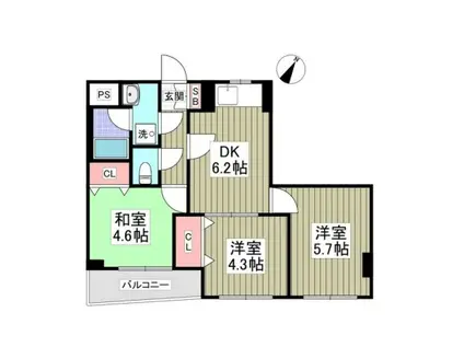 シャトー白鳳(3DK/4階)の間取り写真