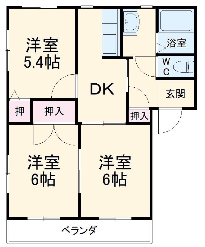 グランヴェルジュA(3DK/2階)の間取り写真