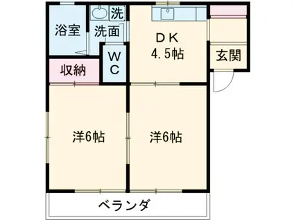 パティオB(2DK/1階)の間取り写真