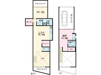 セイル学芸大学(1SLDK/-1階)の間取り写真