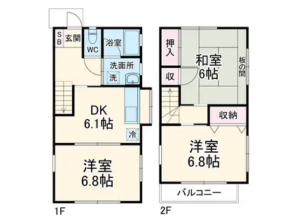 小田急電鉄小田原線 伊勢原駅 徒歩20分 2階建 築30年(3DK)の間取り写真