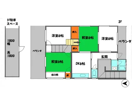 大阪モノレール本線 大日駅 徒歩10分 2階建 築47年(4DK)の間取り写真
