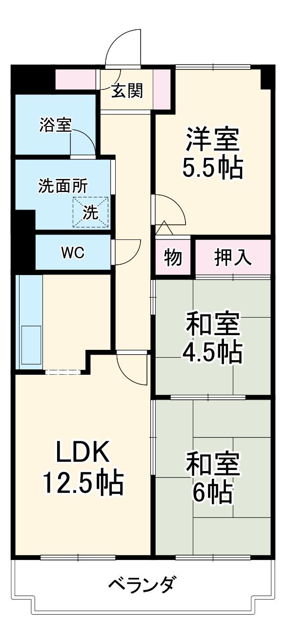 ヒルトップ藤ヶ丘(3LDK/4階)の間取り写真