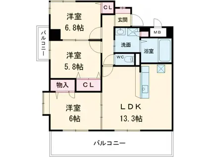 フレンズⅡ(3LDK/6階)の間取り写真