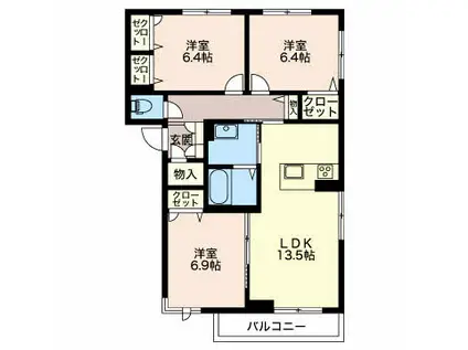 エクラージュB(3LDK/1階)の間取り写真